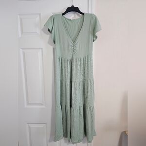 Mint Green V-Neck Tiered Dress